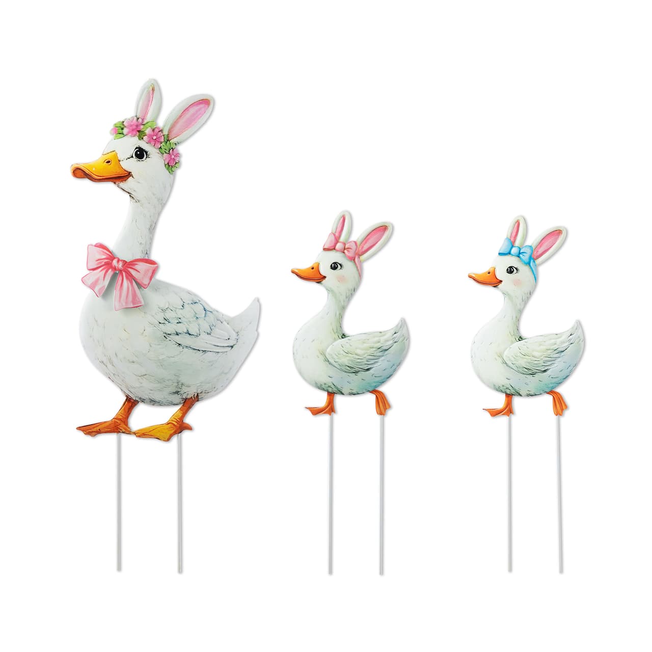 Glitzhome® Set of 3 Easter Metal Duck Family Yard Stake